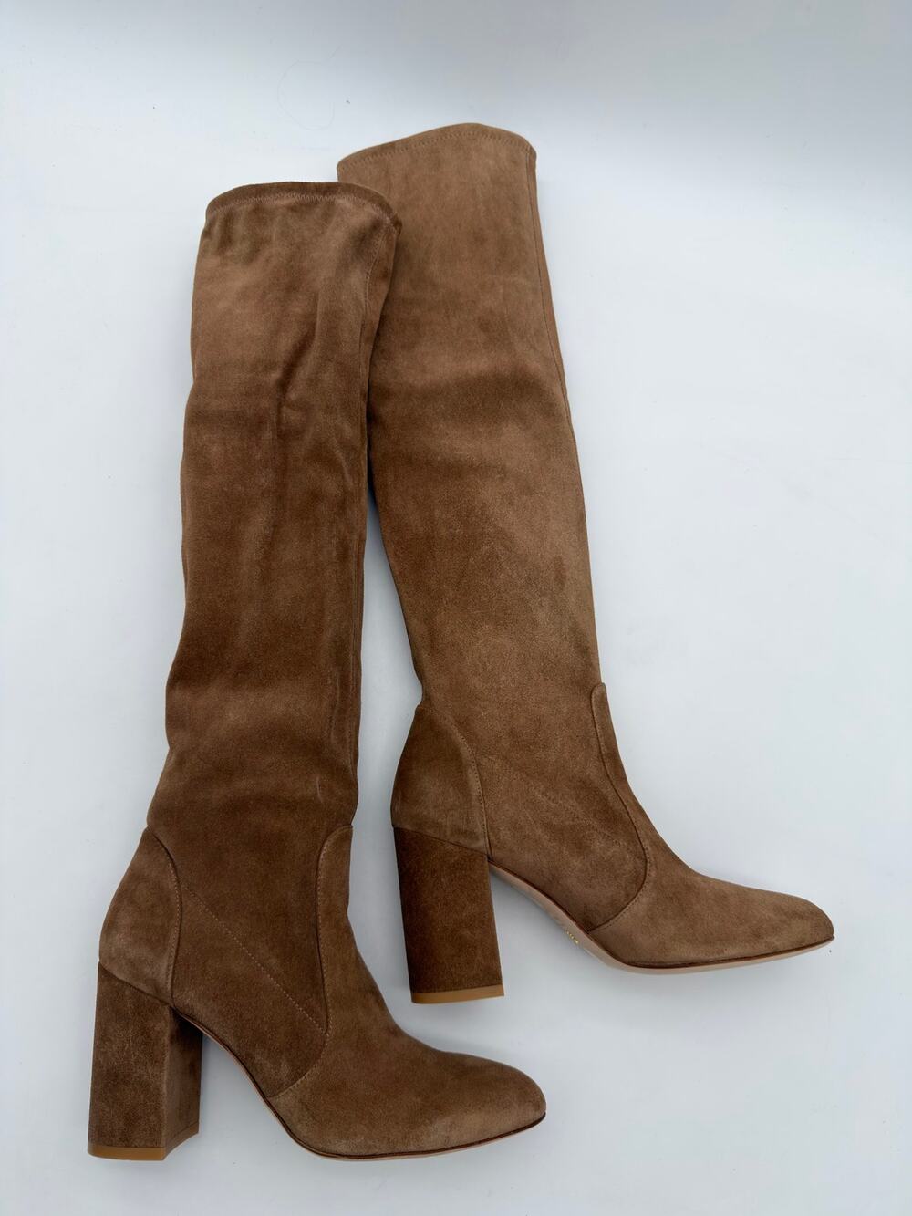 Stuart Weitzman Yuliana Nappa Suede Tan Camel Knee High Stretch Boots NWB 8 $895